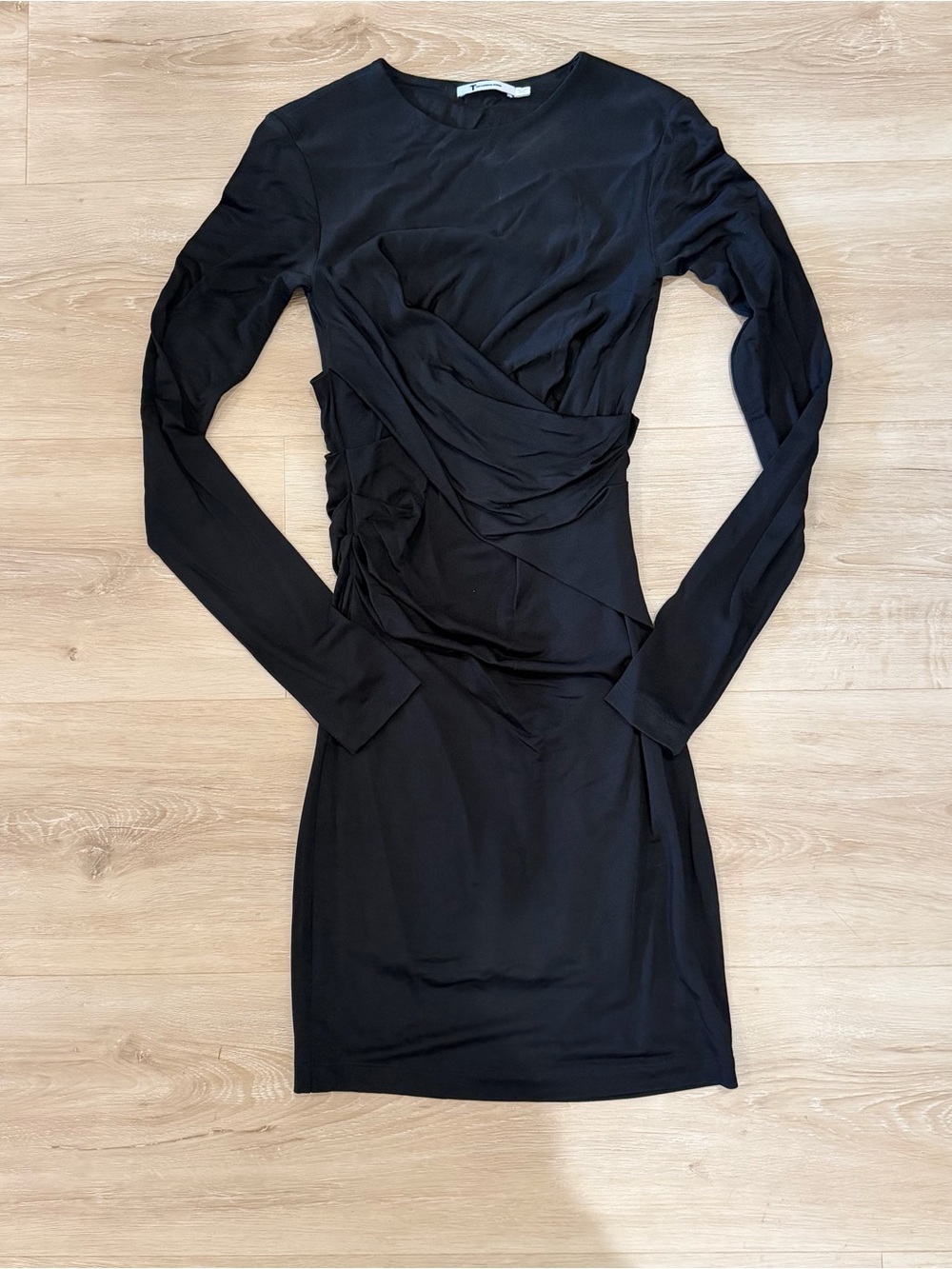 T Alexander Wang Black Long-Sleeve Ruched Bodycon Dress